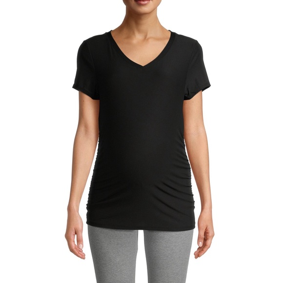 Time & Tru Black Side Ruched V-neck Maternity Top - Picture 3 of 15